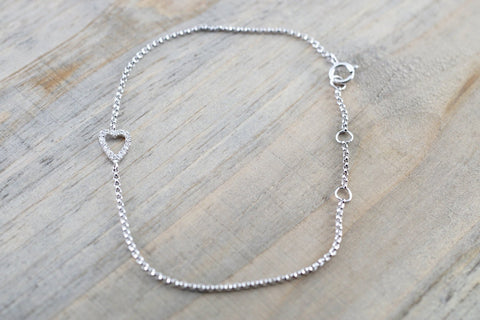 14k Solid White Open Heart Silhouette Micro Pave Diamond Infinite Charm Bracelet Dainty Love Gift Fashion