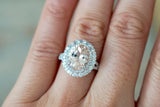 18k White Gold Oval Pink Peach Morganite Diamond Halo Split Shank Engagement Promise Wedding Anniversary Ring 11x9
