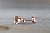 14k Solid Rose Gold Oval Cut Pink Peach Morganite Earring Studs Post Push Back Square Gemstone Earrings Dainty Design