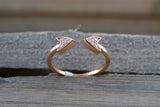 14k Solid Rose Gold Diamond Double Arrow Open Triangle Tri Pyramidmid Fashion Ring Band Love