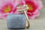 Cushion Morganite Diamond Halo Ring 10x10mm M3088