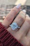 Vintage Moissanite 9x7mm Oval Diamond Halo Engagement Ring M3093