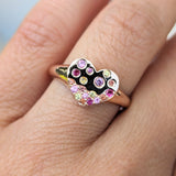 14k Rose Multi Colored Heart Sapphire 3 Gemstone Band Ring