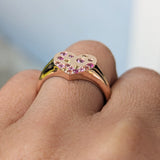 14k Rose Multi Colored Heart Sapphire 3 Gemstone Band Ring