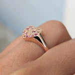 14k Rose Multi Colored Heart Sapphire 3 Gemstone Band Ring