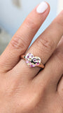 14k Rose Multi Colored Heart Sapphire 3 Gemstone Band Ring