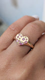 14k Rose Multi Colored Heart Sapphire 3 Gemstone Band Ring