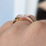 14k Rose Multi Colored Heart Sapphire 3 Gemstone Band Ring