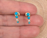 14k Yellow Gold Diamond and Turquoise Hoop Stud earring