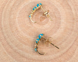 14k Yellow Gold Diamond and Turquoise Hoop Stud earring