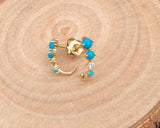14k Yellow Gold Diamond and Turquoise Hoop Stud earring