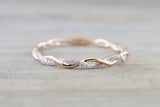 Gold Round Diamond Rope Twined Vine Engagement Pave Ring ASPBR010009