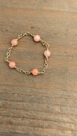 Natural coral chain ring 14k yellow gold