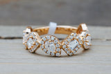 Pear and Baguette Halo Diamond Band Ring