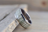 White Ash Wood Underlay in Titanium 8mm Domed High Men's Ring