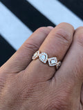 Pear and Baguette Halo Diamond Band Ring