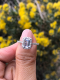 Elongated Natural Light Blue Sapphire Halo Diamond Engagement Ring M3064