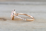 14k Rose Gold Diamond Pink Peach Sapphire Halo Engagement Ring