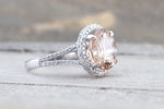11x9mm Morganite 14k White Gold Oval Cut Pink Diamond Halo Ring