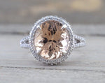 11x9mm Morganite 14k White Gold Oval Cut Pink Diamond Halo Ring