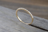 14k Yellow Gold Dainty Thin Channel Set Baguette Cut Rectangle Diamond Band Stackable Design