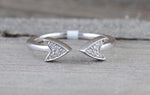 14k Solid White Gold Diamond Double Arrow Open Triangle Tri Pyramidmid Fashion Ring Band Love