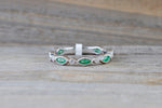 14k White Gold Marquis Cut Green Emerald And Round Brilliant Cut Diamond Engagement Pave Stackable Stacking Promise Ring Anniversary