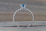 14k White Gold Round Cut Blue Topaz Beaded Band Engagement Pave Stackable Stacking Promise Ring Anniversary