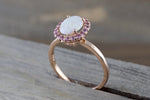 14k Rose Gold Oval Fire Opal And Pink Sapphire Halo Engagement Love Anniversary Ring