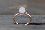 14k Rose Gold Oval Fire Opal And Pink Sapphire Halo Engagement Love Anniversary Ring