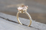 14k Yellow Diamond Oval Morganite Engagement Ring Band  11x9 Solitaire