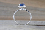 18k White Gold Round Cut Tanzanite Diamond Halo Wedding Engagement Promise Ring Anniversary Dainty Shank Purple Blue