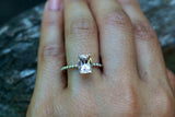 14k White Gold Elongated Cushion Cut Pink Peach Morganite Prong Engagement Promise Ring Rope