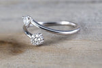 14k White Gold Diamond Twist Open Flower Pinkie Small Child Ring Adjustable Band