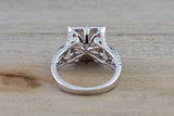 18k White Gold Cushion Cut Morganite Diamond Halo Engagement Ring Vintage Vine Checkerboard 14mm