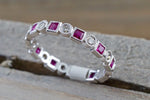 14k White Gold Square Princess Cut Ruy Diamond Vintage Eternity Band Ring Style Design Art Deco Chic