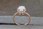 14k Rose Gold Oval Fire Opal Diamond Halo Engagement Love Anniversary Ring Art Deco Vintage Love Promise