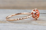 Melrose Coral 14k Rose Gold Round Engagement Promise Ring Anniversary Wedding Love Bead Rope Crown Pink Solitaire
