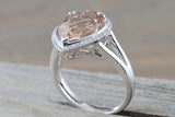 4.16 cts 14k White Gold Pear Peach Pink Morganite set in a Diamond Halo Engagement Ring Vintage