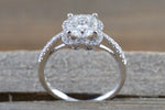 Lab Grown Diamond Clover Halo Cushion Moissanite Diamond Engagement Ring M3065