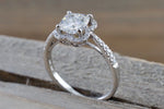 Lab Grown Diamond Clover Halo Cushion Moissanite Diamond Engagement Ring M3065