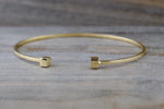 14k Solid Yellow Gold Square Charm Bracelet Dainty Love Gift Fashion Open Cuff Bangle