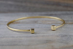 14k Solid Yellow Gold Square Charm Bracelet Dainty Love Gift Fashion Open Cuff Bangle