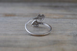 14k White Gold Double Open Heart Adjustable Pinky Knuckle Ring Love Brush Shiny