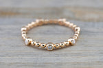 14k Rose Gold Diamond Bezel Bead Full Eternity Staggered Stackable Dainty Ring Band Wedding