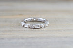 14k White Gold Brilliant Cut and Emerald Cut Diamond Eternity Band with Milgrain Stacking Stackable