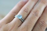 14k White Gold Round Cut Aquamarine Vintage Filigree Engagement Promise Ring Rope