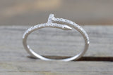 14k Solid White Gold Diamond Nail Fashion Ring Band Dainty Stackable Stacking