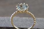 14k Yellow Gold 8mm Round Green Amethyst Engagement Ring Crown Vintage Design Rope Classic
