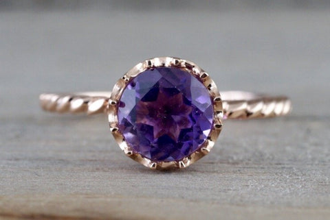 Melrose Amethyst GoldRound Purple Ring Crown Vintage February Birthstone